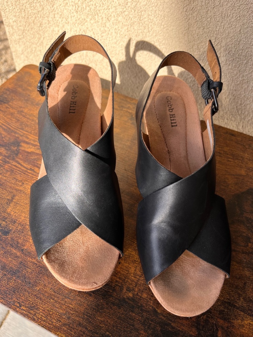 Cobb Hill by New Balance Black Leather Crisscross Slingback Sandals